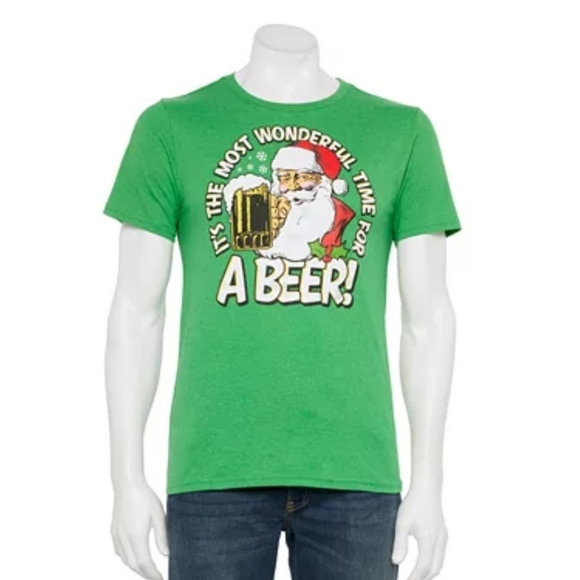 MAD Engine ✦ Holiday Tee ✦ Green “Santa Likes Beer Too” Christmas Shirt L NWT - Picture 5 of 10